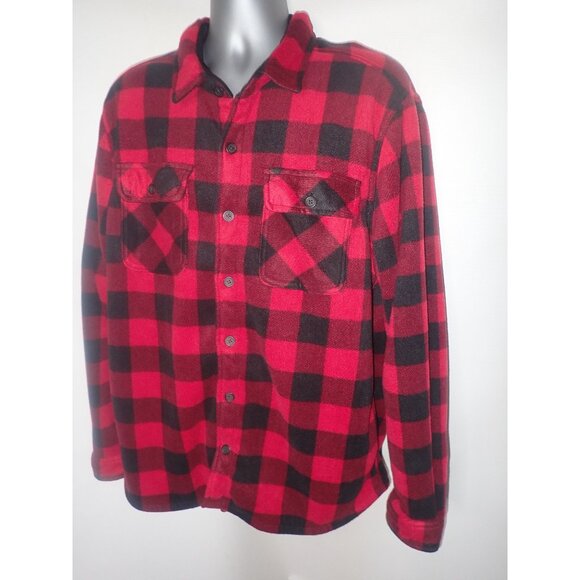 Boston Traders Shacket Sherpa Fleece‎ Lined Red Plaid Shirt Mens XXL Gorpcore - Picture 2 of 6